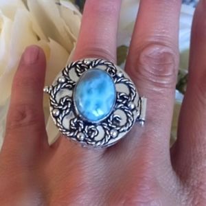 Vintage Larimar Poison Box Sterling Silver Ring 925